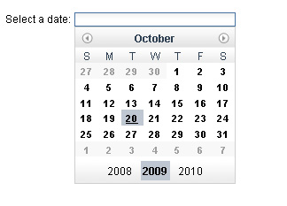 展示日期选择器的常规月历视图的屏幕快照