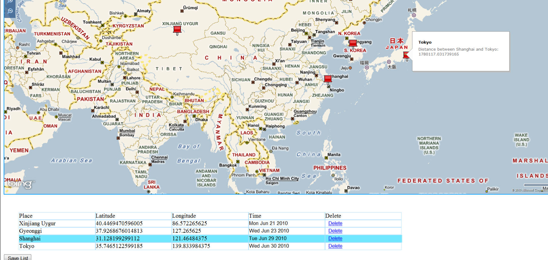 组合云: sql azure   bing maps